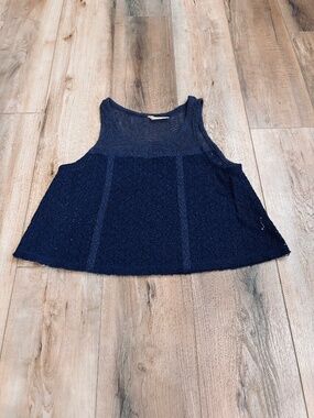 Free People Lace Crop Top - Navy Blue S - Boho Chic Crochet Festival Tank